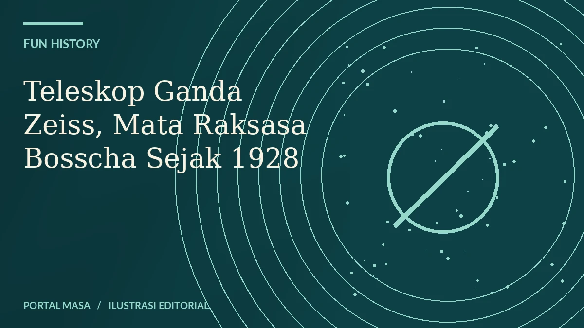 Sampul ilustratif bertema Teleskop Ganda Zeiss, Mata Raksasa Bosscha Sejak 1928; tidak menunjukkan foto kejadian bersejarah