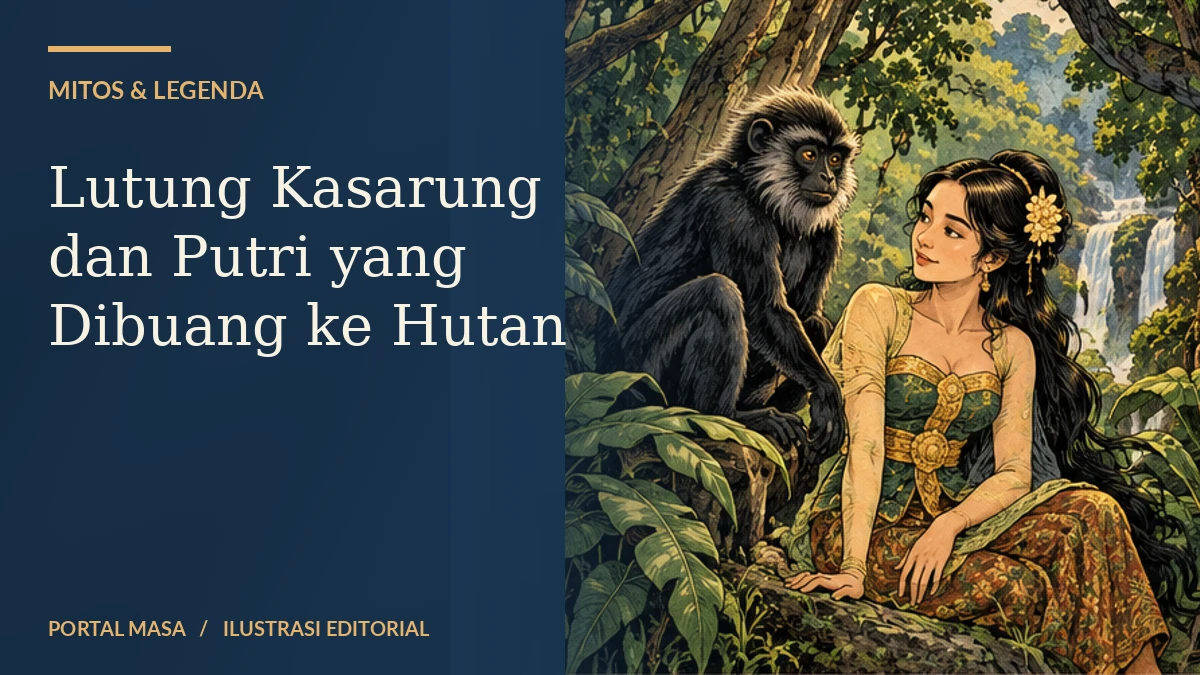 Sampul ilustratif bertema Lutung Kasarung dan Putri yang Dibuang ke Hutan; tidak menunjukkan foto kejadian bersejarah